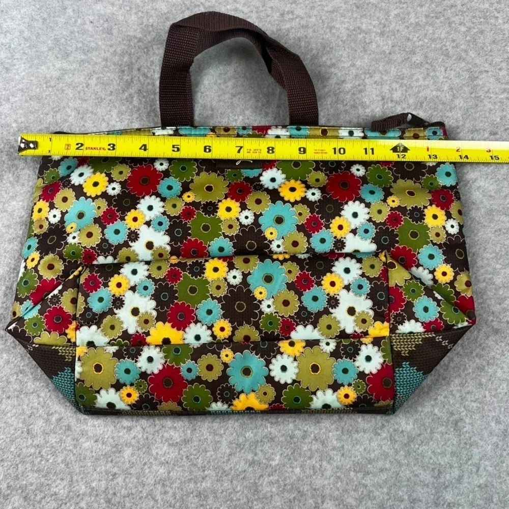 Thirty-One Thermal Lunch Picnic Tote Argyle Floral Trim Zipper Bag 14x7x4.5 - Picture 4 of 8